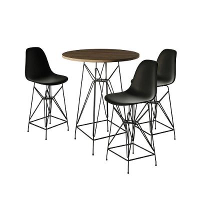 Jogo Mesa Bistrô Eames Eiffel Amêndoa 60Cm 3 Banquetas Preta Base Ferro Preto - Cor: Marrom