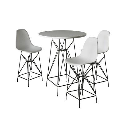 Jogo Mesa Bistrô Eames Eiffel Branca 60Cm 3 Banquetas Branca Base Ferro Preto - Cor: Branco