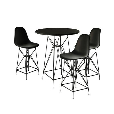 Jogo Mesa Bistrô Eames Eiffel Preta 60Cm 3 Banquetas Preta Base Ferro Preto - Cor: Preto