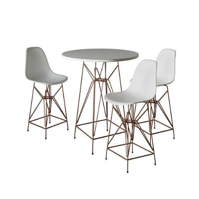 Jogo Mesa Bistrô Eames Eiffel Branca 60Cm 3 Banquetas Branca Base Ferro Cobre - Cor: Branco