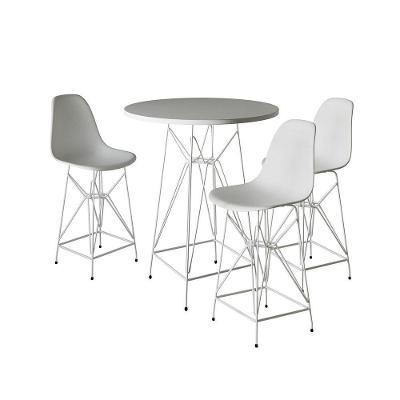 Jogo Mesa Bistrô Eames Eiffel Branca 60Cm 3 Banquetas Branca Base Ferro Branco - Cor: Branco