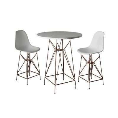 Jogo Mesa Bistrô Eames Eiffel Branca 60Cm 2 Banquetas Branca Base Ferro Cobre - Cor: Branco
