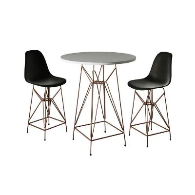 Jogo Mesa Bistrô Eames Eiffel Amêndoa 60Cm 2 Banquetas Preta Base Ferro Cobre - Cor: Marrom