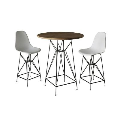 Jogo Mesa Bistrô Eames Eiffel Vidro 60Cm 2 Banquetas Branca Base Ferro Preto - Cor: Branco