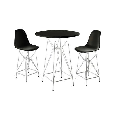 Jogo Mesa Bistrô Eames Eiffel Preta 60Cm 2 Banquetas Preta Base Ferro Branco - Cor: Preto