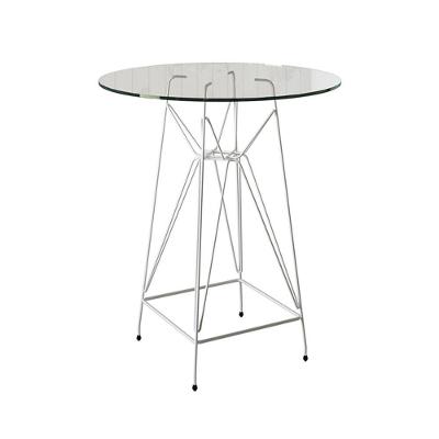 Mesa Bistrô Alta Eames Eiffel Vidro 60Cm Base Ferro Branco