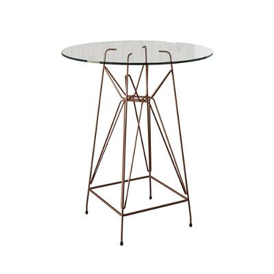 Mesa Bistrô Alta Eames Eiffel Vidro 60Cm Base Ferro Cobre