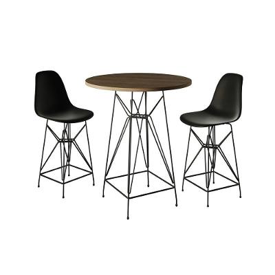 Jogo Mesa Bistrô Eames Eiffel Amêndoa 60Cm 2 Banquetas Preta Base Ferro Preto - Cor: Marrom