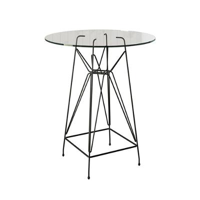 Mesa Bistrô Alta Eames Eiffel Vidro 60Cm Base Ferro Preto