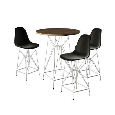 Jogo Mesa Bistrô Eames Tampo Amêndoa 60Cm 3 Banquetas Preta Base Ferro Branco - Cor: Amendoa