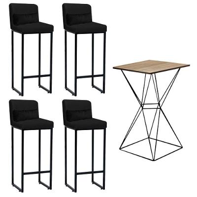 Kit Mesa Bistrô E 4 Banqueta Alta Preto E Almofada Preto