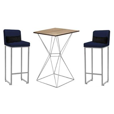 Kit Mesa Bistrô E 2 Banqueta Azul Marinho E Almofada Preto
