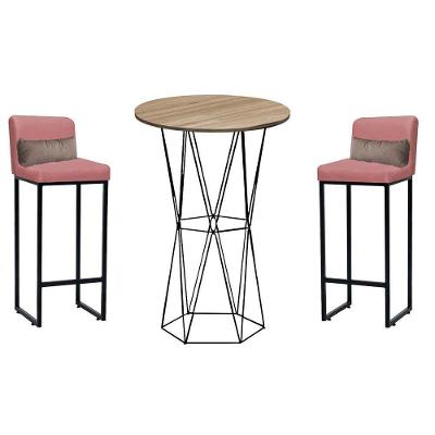 Mesa Bistrô E 2 Banqueta Rose Gold E Almofada Bege