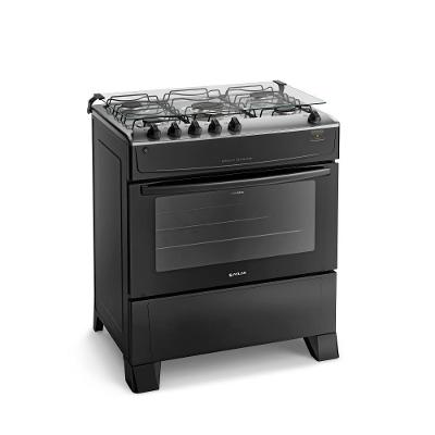 Fogão 5 Bocas Preto Com Mesa Inox Atlas Mônaco Top Bivolt