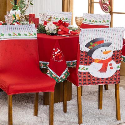 Kit De Capas De Cadeira Jantar Estampadas Natalina Ajustável c/ Elástico 08 pçs - Boneco De Neve