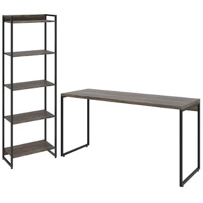 Kit Estante 5 Prateleiras Com Mesa 150Cm Carvalho Dark