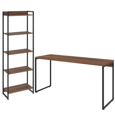 Kit Escritório Estante 5 Prateleiras Com Mesa 150Cm Nogal