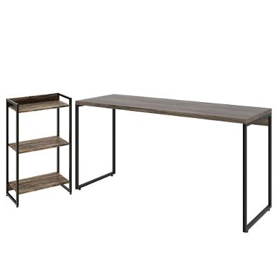 Kit Estante 3 Prateleiras Com Mesa 150Cm Carvalho Dark