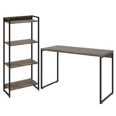 Kit Estante 4 Prateleiras Com Mesa 120Cm Carvalho Dark