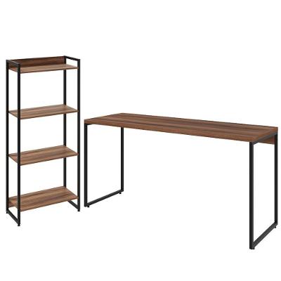Kit Escritório Estante 4 Prateleiras Com Mesa 150Cm Nogal