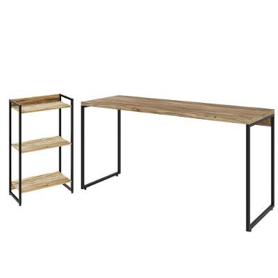 Kit Escritório Estante 3 Prateleiras Mesa 150Cm Carvalho