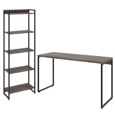 Kit Estante 5 Prateleiras Com Mesa 135Cm Carvalho Dark