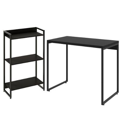 Kit Para Escritório Estante 3 Prateleiras Mesa 90Cm Onix