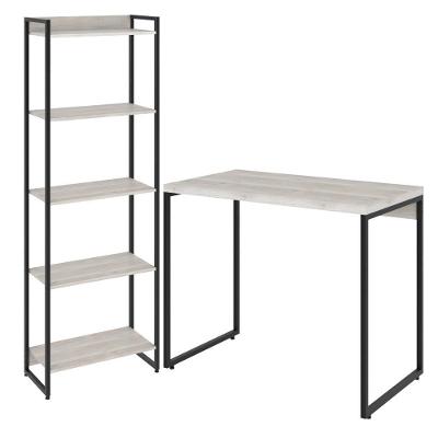 Kit Para Escritório Estante 5 Prateleiras Mesa 90Cm Snow