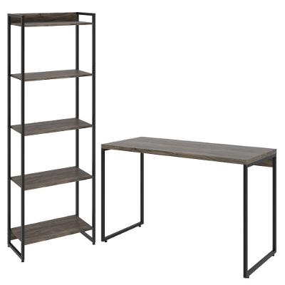 Kit Estante 5 Prateleiras Com Mesa 120Cm Carvalho Dark