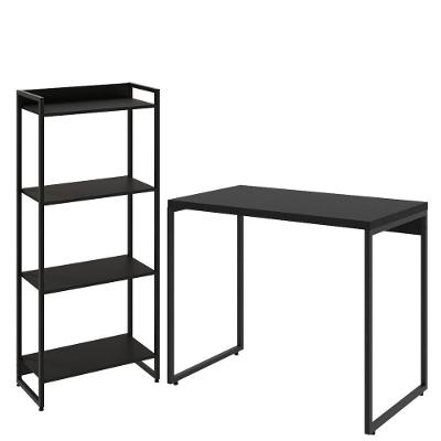 Kit Para Escritório Estante 4 Prateleiras Mesa 90Cm Onix