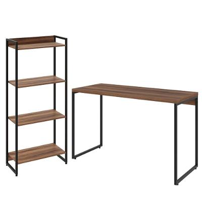 Kit Escritório Estante 4 Prateleiras Com Mesa 120Cm Nogal