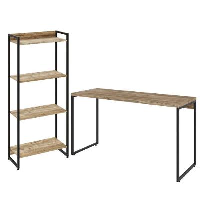 Kit Escritório Estante 4 Prateleiras Mesa 135Cm Carvalho