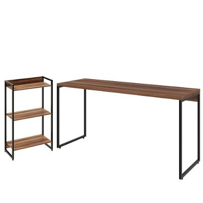 Kit Escritório Estante 3 Prateleiras Com Mesa 150Cm Nogal