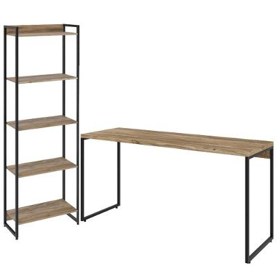 Kit Escritório Estante 5 Prateleiras Mesa 150Cm Carvalho