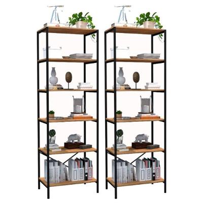 Kit 2 Estantes Livreiro Multiuso 180cm 6 Prateleiras Trento Demolição/preto