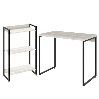 Kit Para Escritório Estante 3 Prateleiras Mesa 90Cm Snow