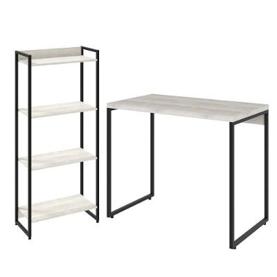 Kit Para Escritório Estante 4 Prateleiras Mesa 90Cm Snow