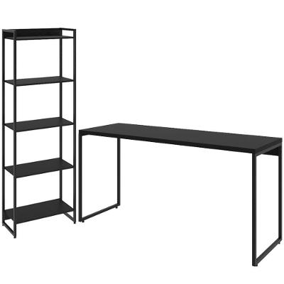 Kit Para Escritório Estante 5 Prateleiras Mesa 90Cm Onix