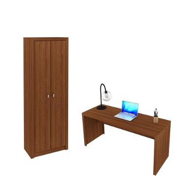 Escritório Com Mesa Para Computador 2 Portas Amendoa