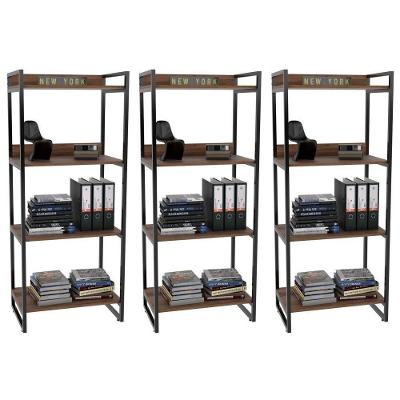 Kit 3 Estante Livreiro Prisma 60cm 4 Prateleiras C08 Nogal