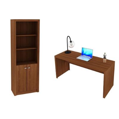 Escritório Com Mesa Para Computador 2 Portas Amendoa