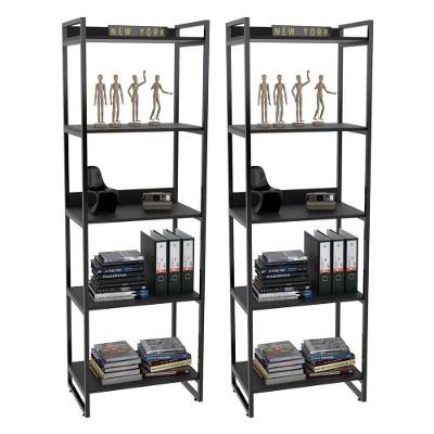 Kit 2 Estantes Livreiro Multi Prisma Estilo Industrial 60cm 5 Prateleiras C08 Preto Onix