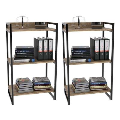 Kit 2 Estantes Livreiro Multi Prisma Estilo Industrial 60cm 3 Prateleiras C08 Carvalho