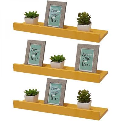 Kit 3 Prateleiras Porta Quadros 60X10cm Amarela Suporte Inv