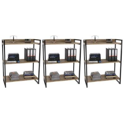 Kit 3 Estantes Livreiro Multi Prisma Estilo Industrial 80cm 3 Prateleiras C08 Carvalho