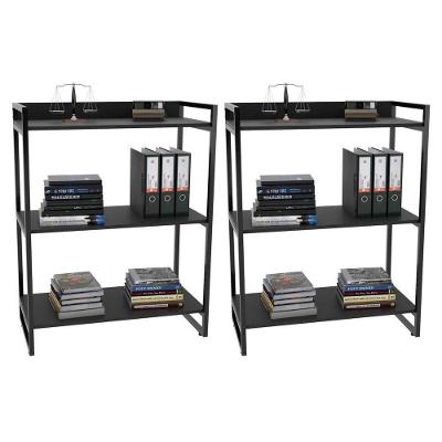 Kit 2 Estantes Livreiro Multi Prisma Estilo Industrial 80cm 3 Prateleiras C08 Preto Onix