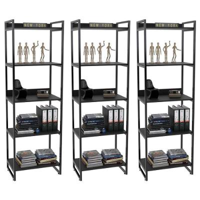 Kit 3 Estantes Livreiro Multi Prisma Estilo Industrial 60cm 5 Prateleiras C08 Preto Onix