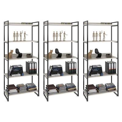 Kit 3 Estantes Livreiro Multi Prisma Estilo Industrial 80cm 5 Prateleiras C08 Snow