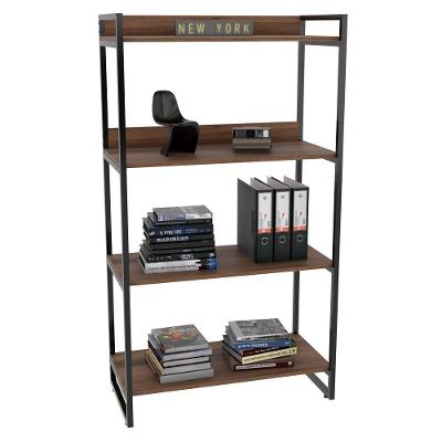 Estante Livreiro Multi Prisma Estilo Industrial 80cm 4 Prateleiras C08 Nogal - Mpozenato