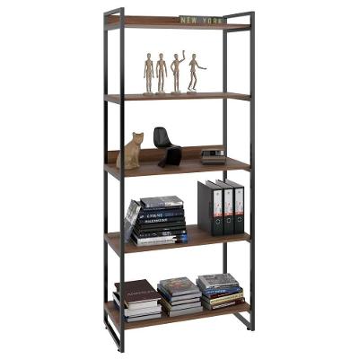 Estante Livreiro Multi Prisma Estilo Industrial 80cm 5 Prateleiras C08 Nogal - Mpozenato